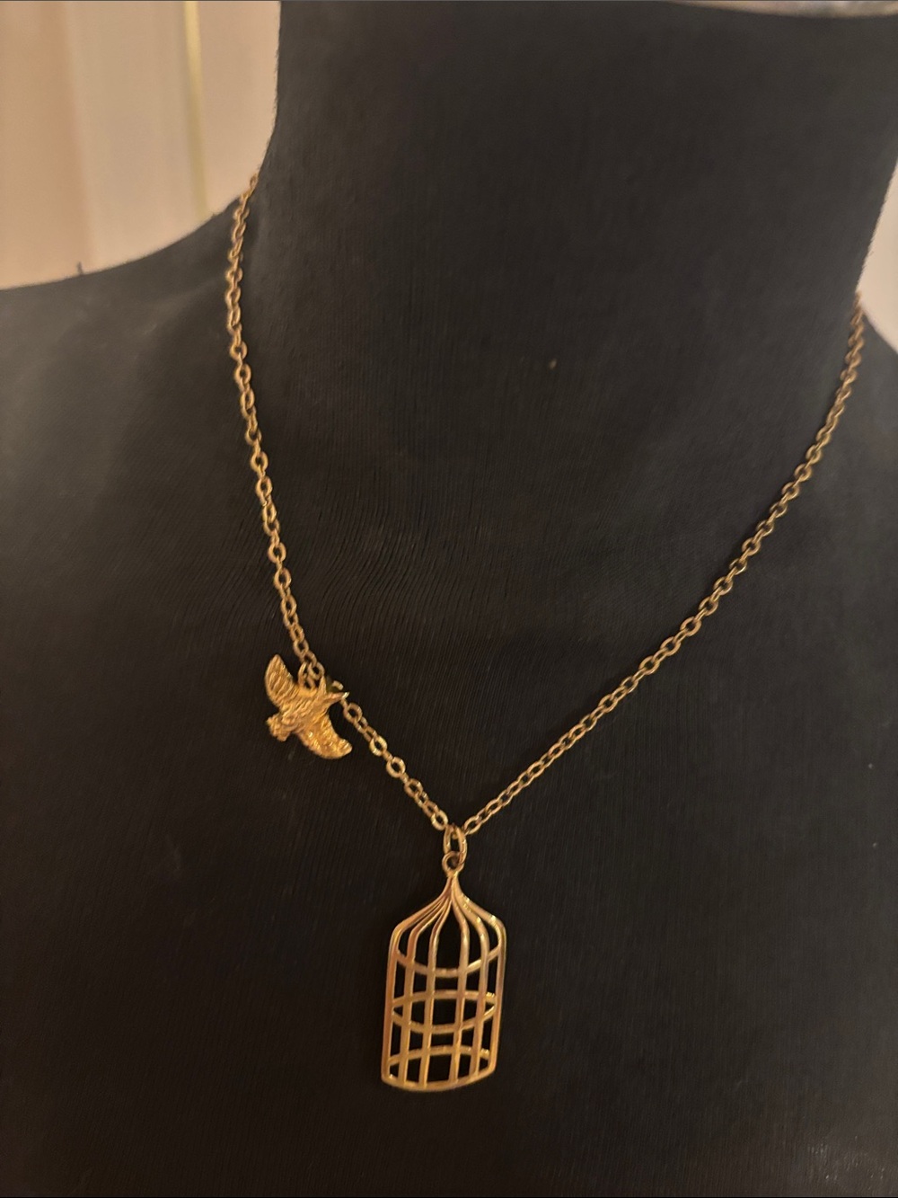 Nordstrom Gold Birdcage and Dove Pendant Necklace